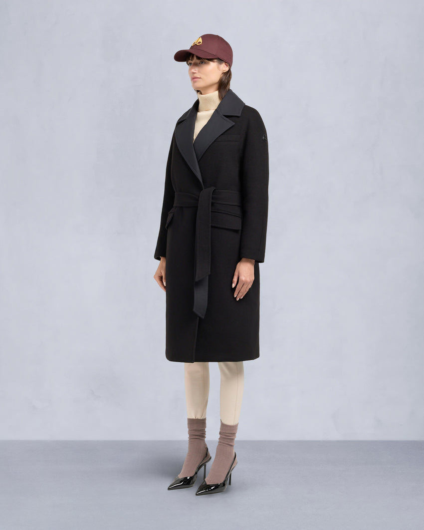 LAFLEUR WOOL LONG WRAP COAT-BLACK