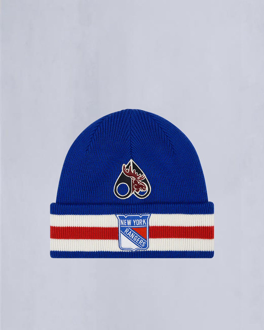 NHL X MOOSE KNUCKLES RANGERS BEANIE-RANGER BLUE/RED/BONE