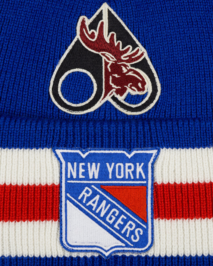 NHL X MOOSE KNUCKLES RANGERS BEANIE-RANGER BLUE/RED/BONE
