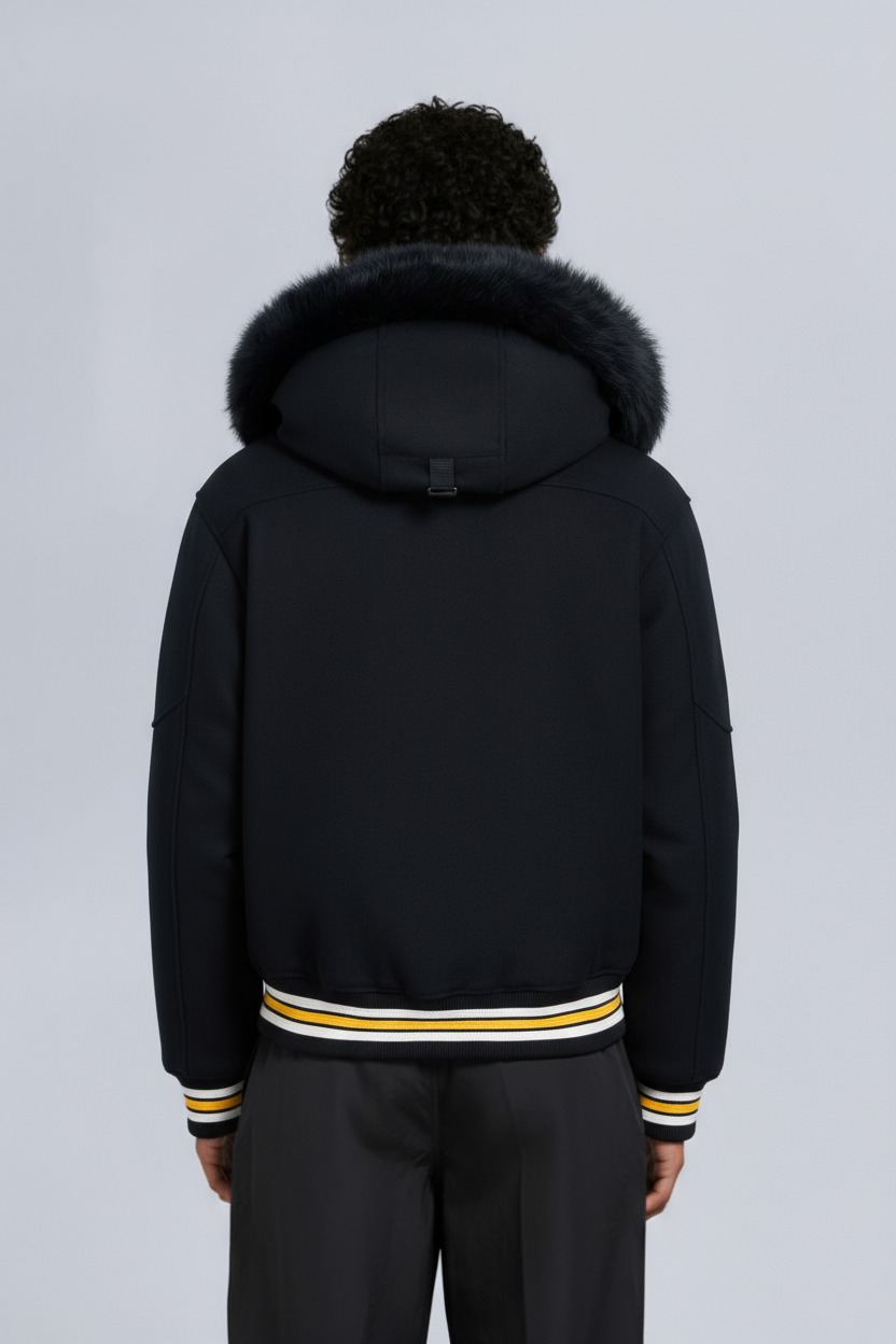 NHL X MOOSE KNUCKLES BRUINS BOMBER JACKET-BLACK/BONE/BONE