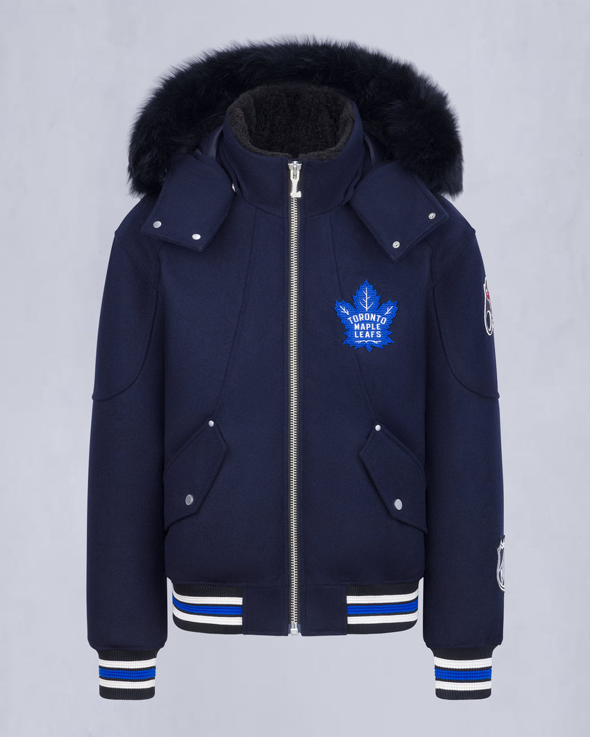 NHL X MOOSE KNUCKLES MAPLE LEAFS BOMBER JACKET-NAVY/BLUE/BONE/BLACK