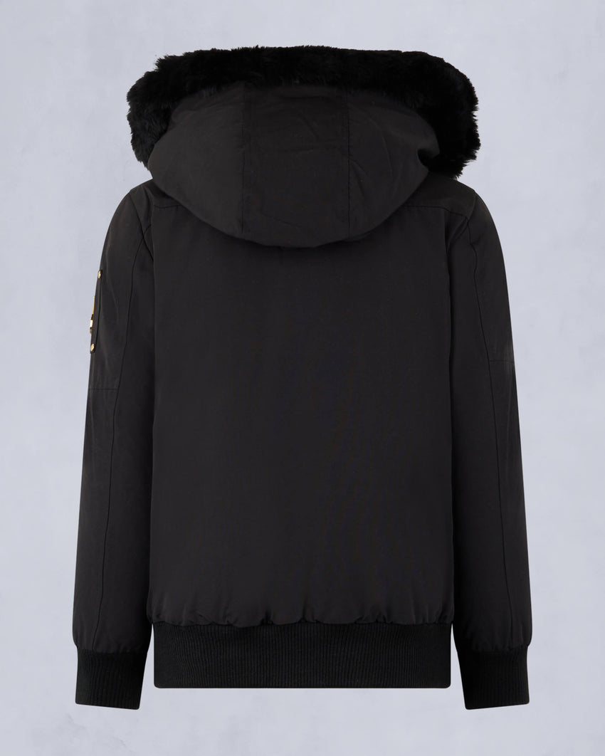 KIDS  UNISEX ORIGINAL GOLD SERIES SHEARLING TRIM BOMBER JACKET-BLACK/BLACK