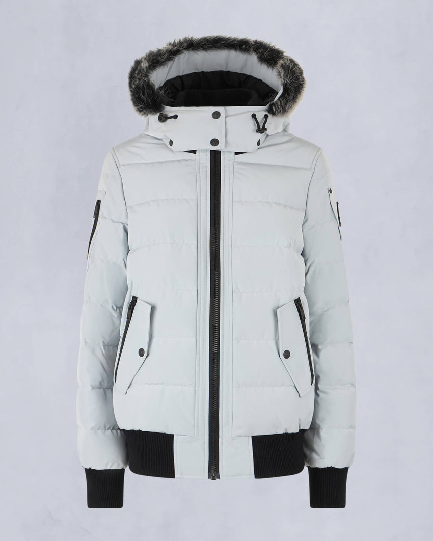ONYX LADRIERE SHEARLING TRIM BOMBER JACKET-GREY BIRCH/ICE