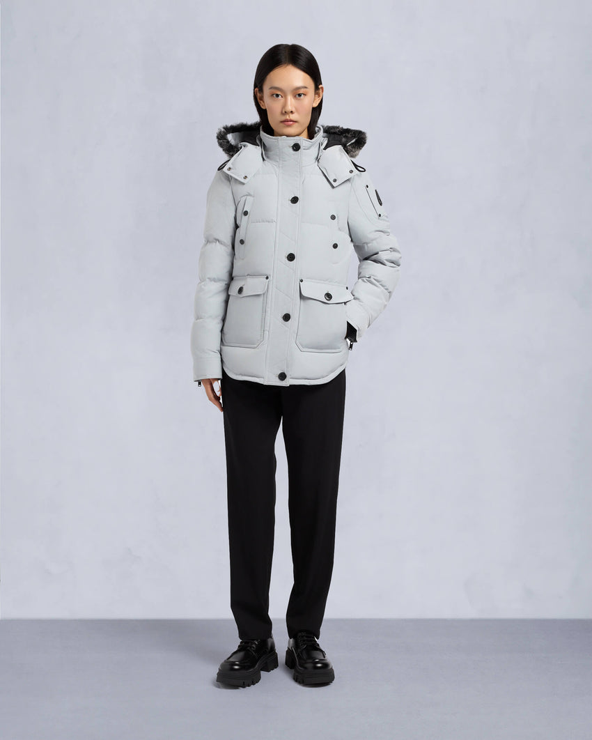 ONYX ANGUILLE SHEARLING TRIM JACKET-GREY BIRCH/ICE