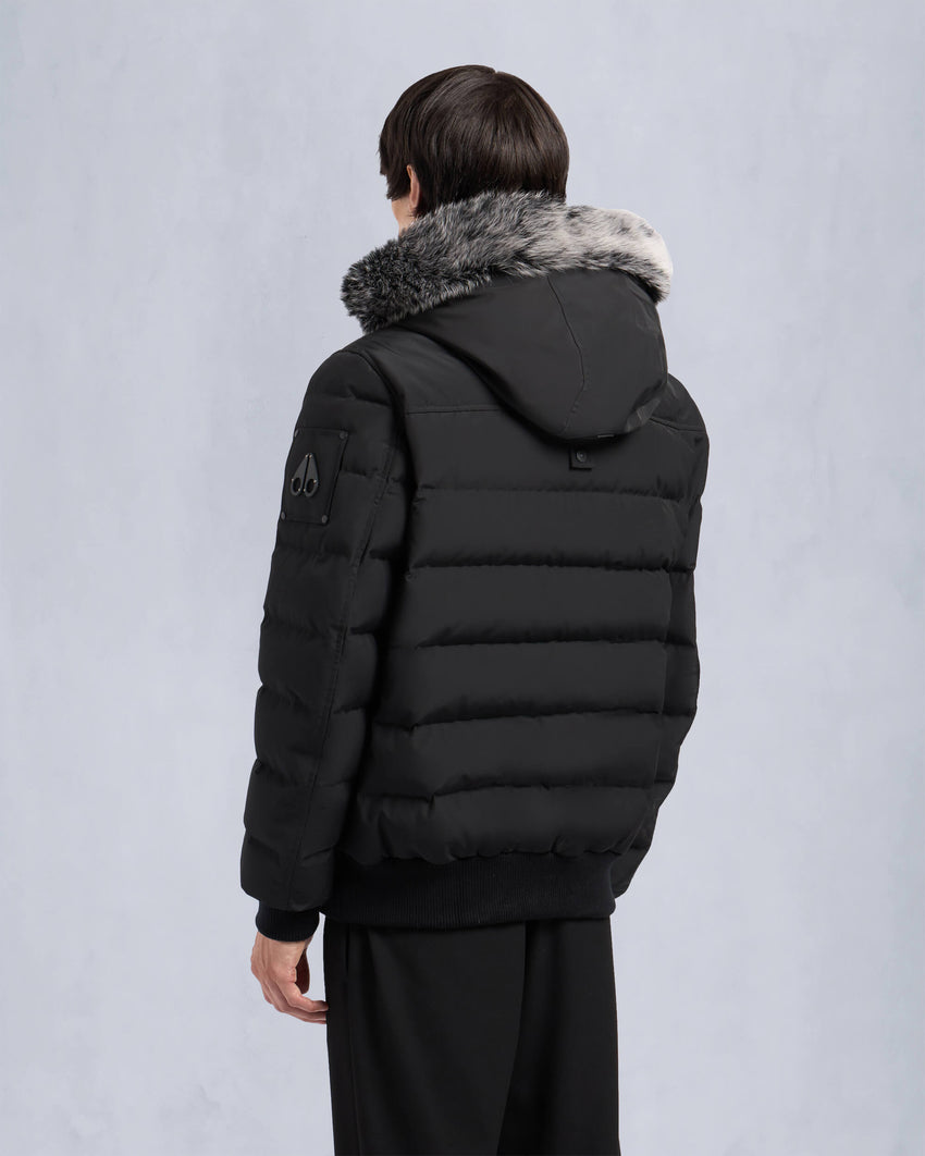 ONYX SCOTCHTOWN SHEARLING TRIM BOMBER JACKET-BLACK/ICE