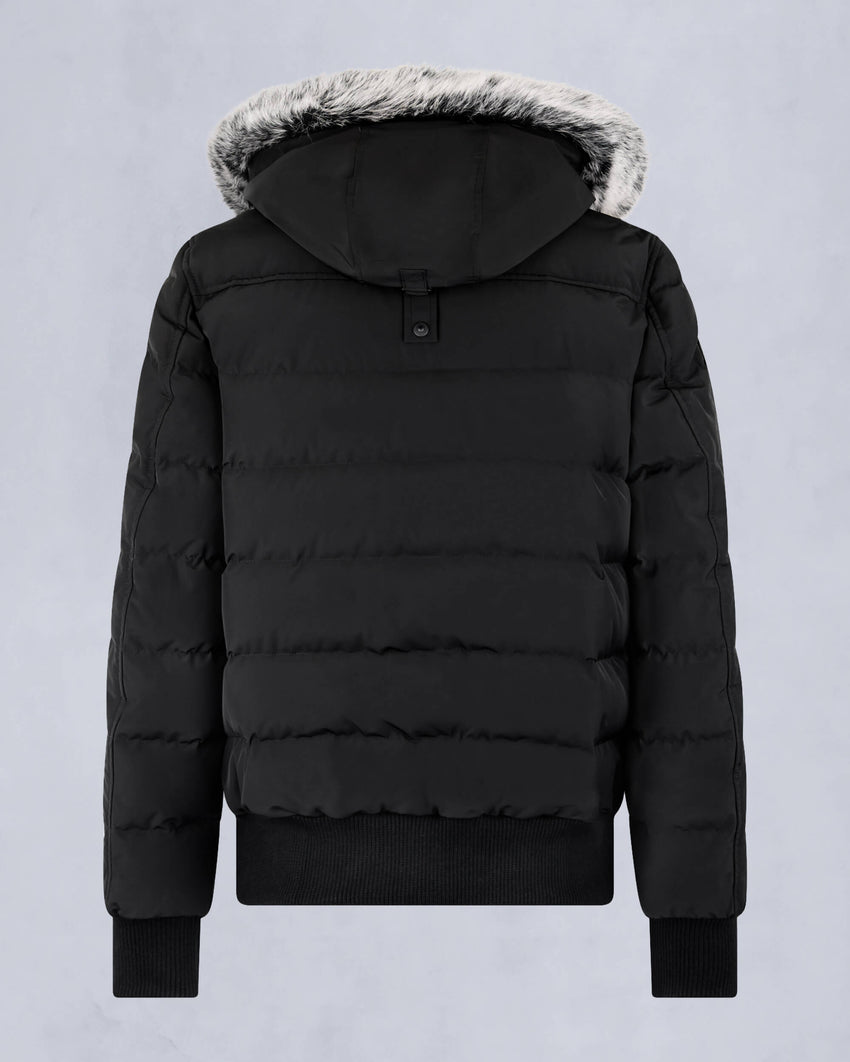 ONYX SCOTCHTOWN SHEARLING TRIM BOMBER JACKET-BLACK/ICE