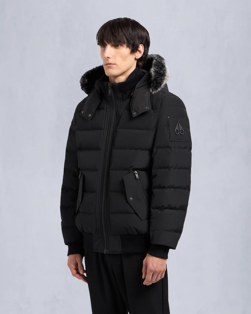 ONYX SCOTCHTOWN SHEARLING TRIM BOMBER JACKET-BLACK/ICE