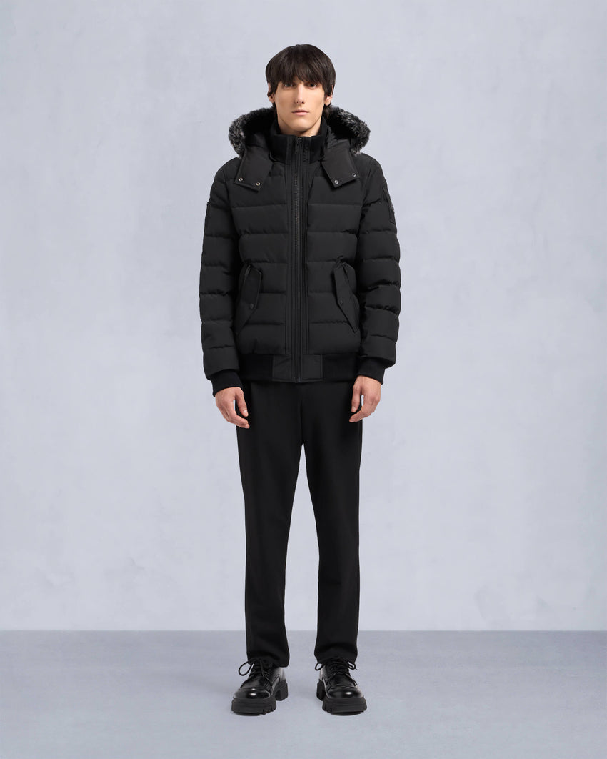ONYX SCOTCHTOWN SHEARLING TRIM BOMBER JACKET-BLACK/ICE