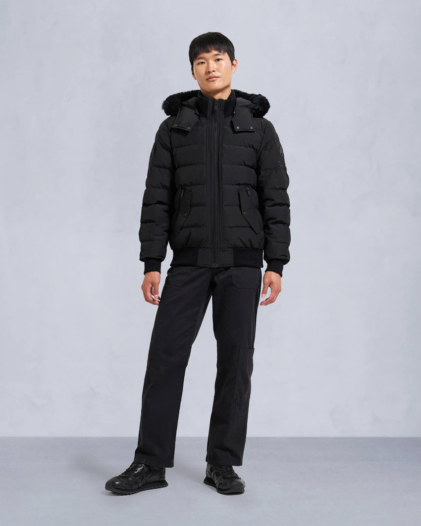 ONYX SCOTCHTOWN SHEARLING TRIM BOMBER JACKET-BLACK/ICE