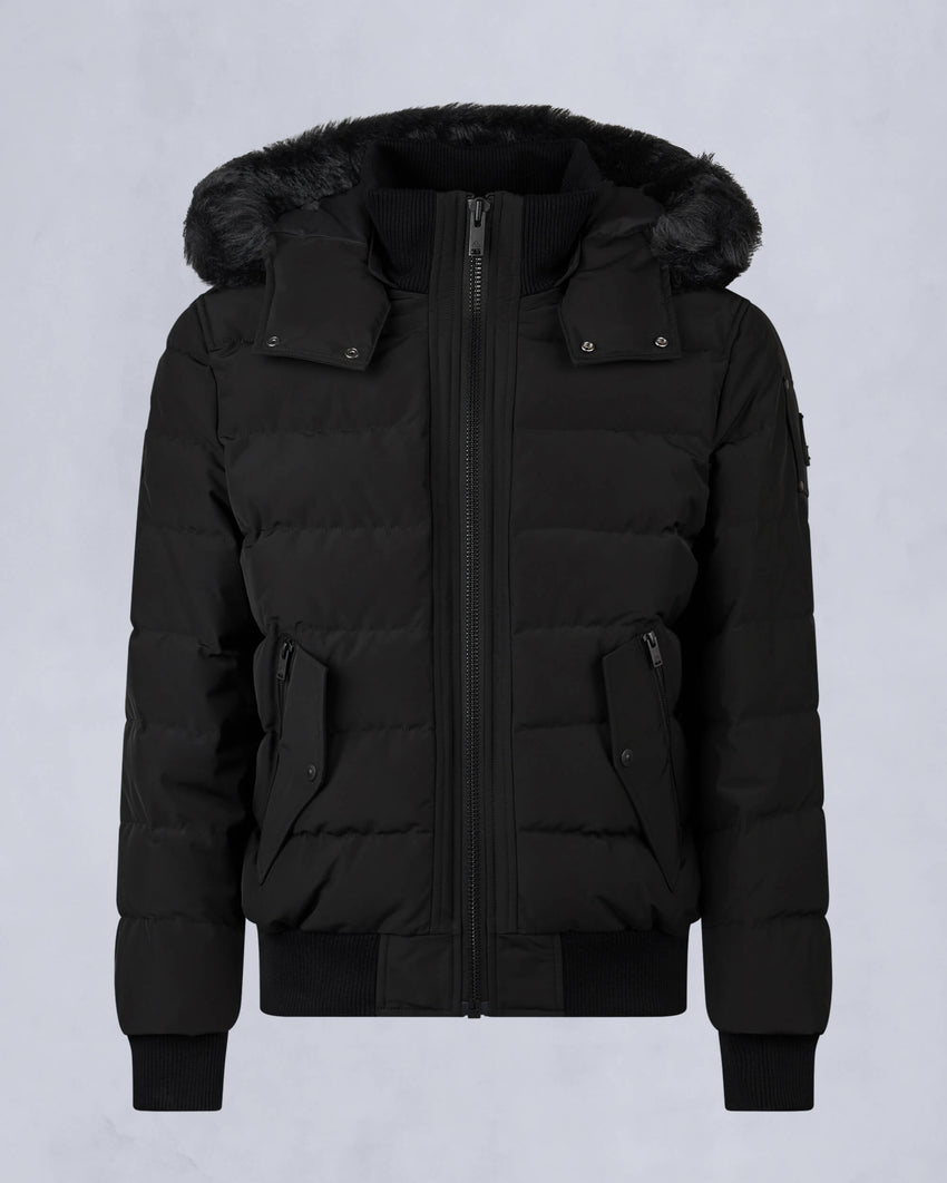 ONYX SCOTCHTOWN SHEARLING TRIM BOMBER JACKET-BLACK/ICE