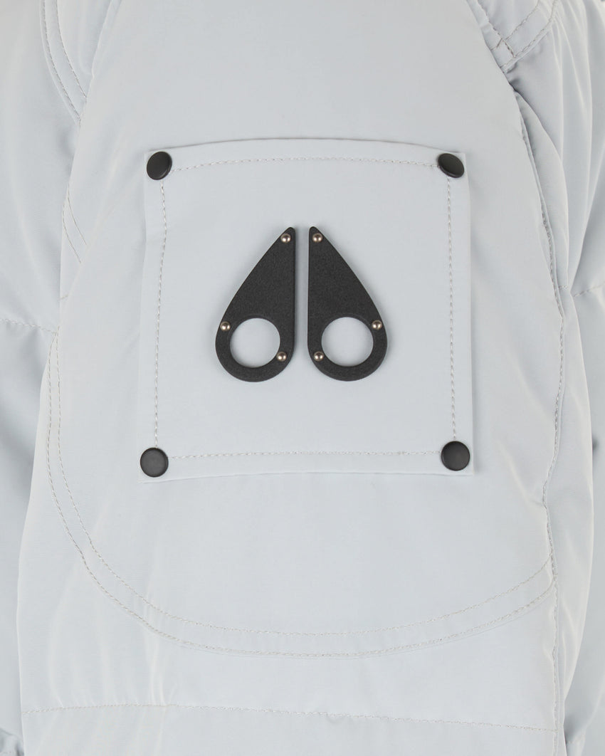 ONYX ROUND ISLAND SHEARLING TRIM JACKET-BLACK/ICE