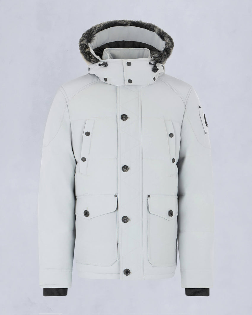 ONYX ROUND ISLAND SHEARLING TRIM JACKET-BLACK/ICE