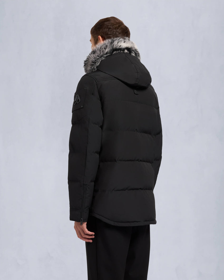 ONYX ROUND ISLAND SHEARLING TRIM JACKET-BLACK/ICE