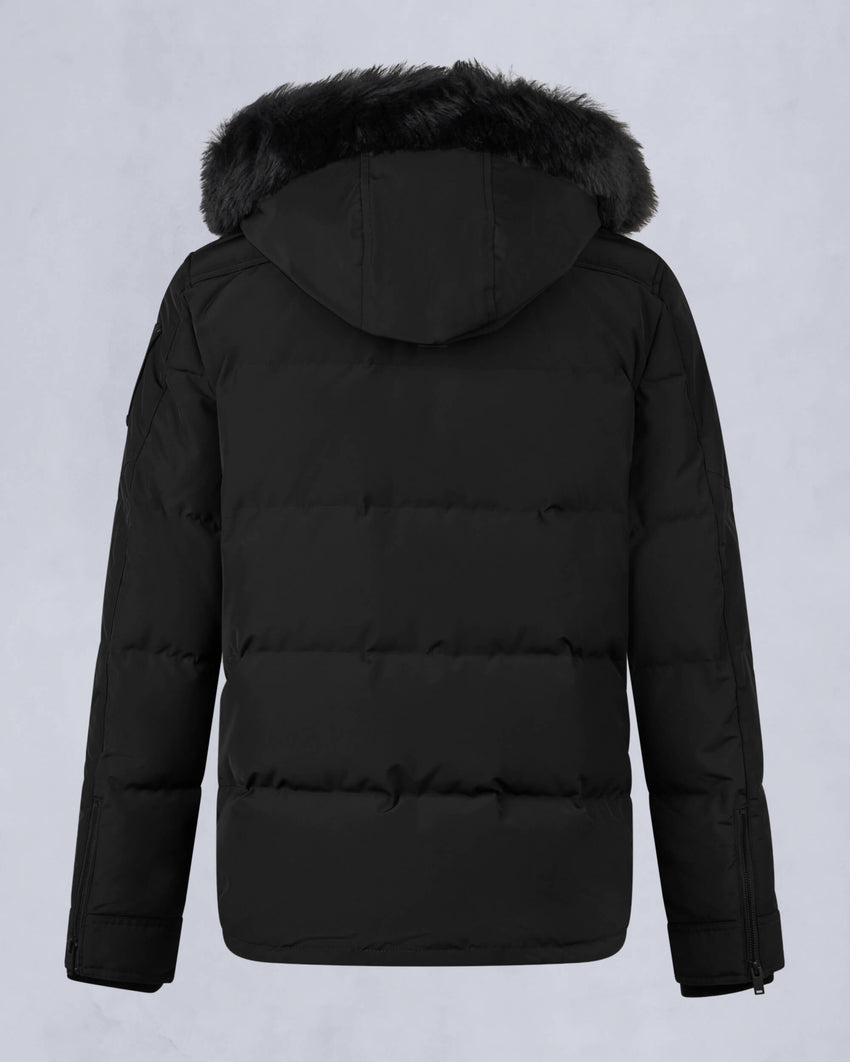 ONYX ROUND ISLAND SHEARLING TRIM JACKET-BLACK/ICE