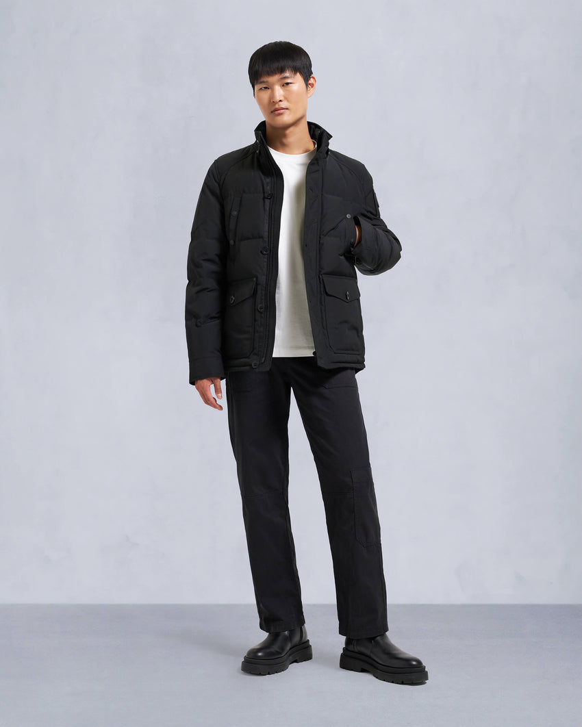 ONYX ROUND ISLAND SHEARLING TRIM JACKET-BLACK/ICE