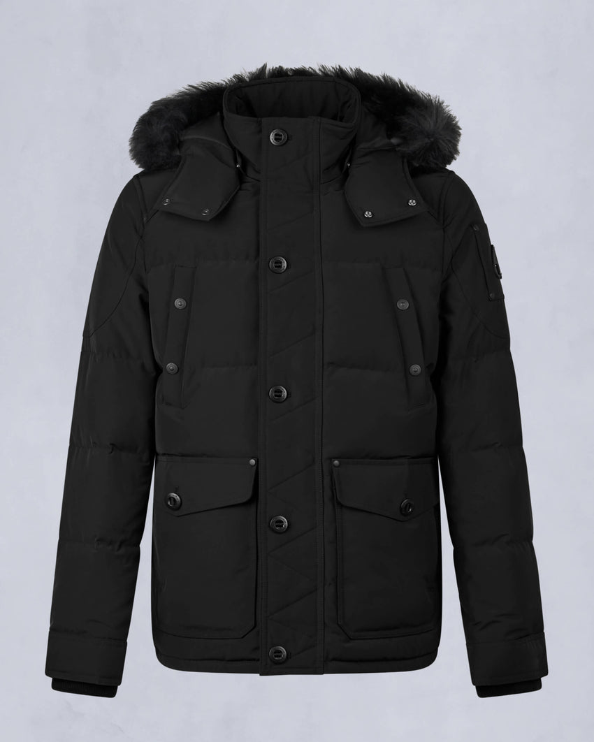 ONYX ROUND ISLAND SHEARLING TRIM JACKET-BLACK/ICE
