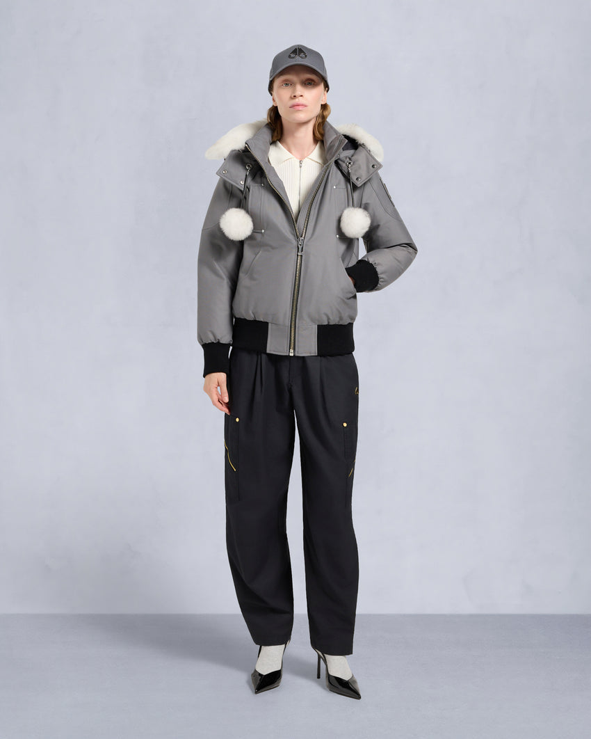 ORIGINAL DEBBIE SHEARLING TRIM BOMBER JACKET-OXYGEN