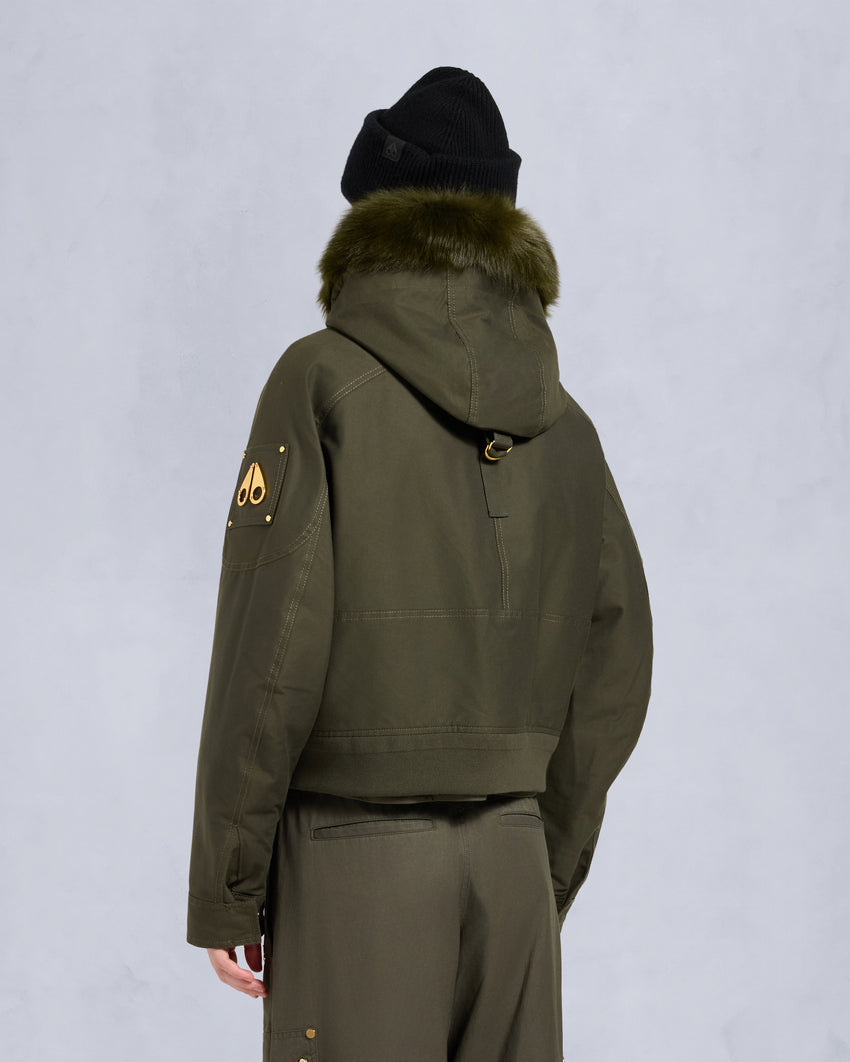 GOLD SERIES LOGAN SHEARLING TRIM BOMBER JACKET-DARK OLIVE/MOSS