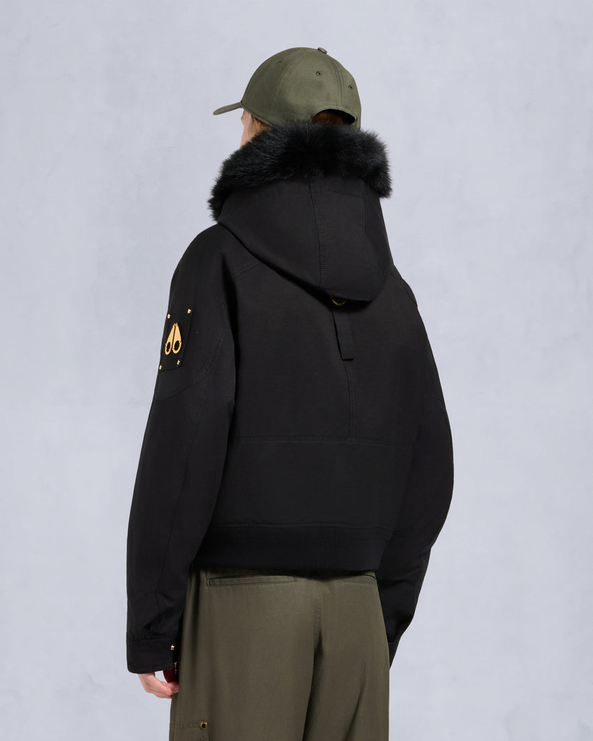 GOLD SERIES LOGAN SHEARLING TRIM BOMBER JACKET-DARK OLIVE/MOSS