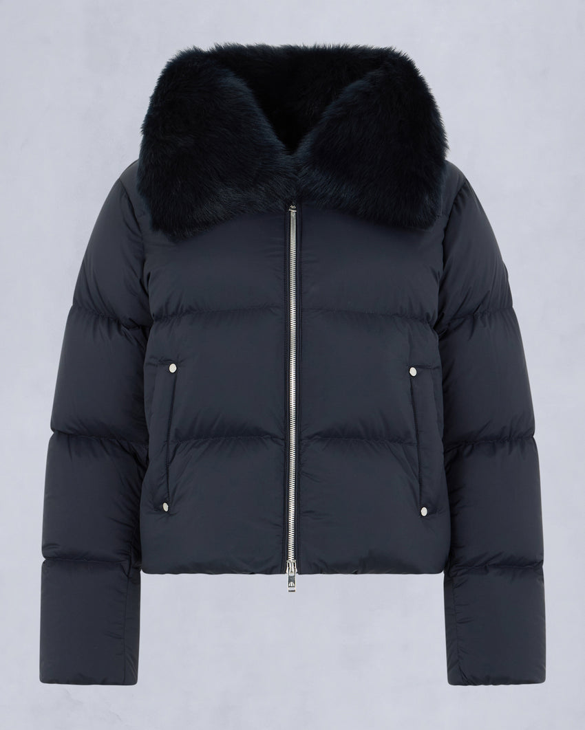 BELLE DUNE SHORT SHEARLING TRIM PUFFER-NAVY