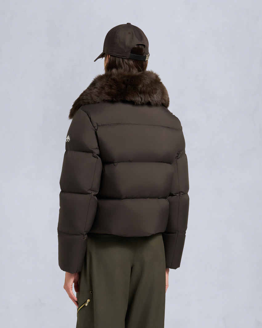 BELLE DUNE SHORT SHEARLING TRIM PUFFER-NAVY