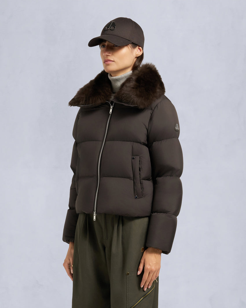 BELLE DUNE SHORT SHEARLING TRIM PUFFER-NAVY