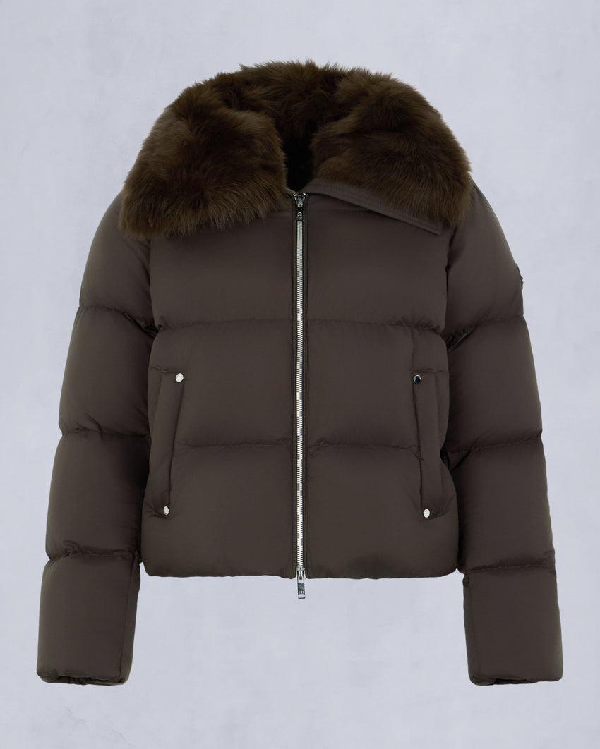 BELLE DUNE SHORT SHEARLING TRIM PUFFER-NAVY