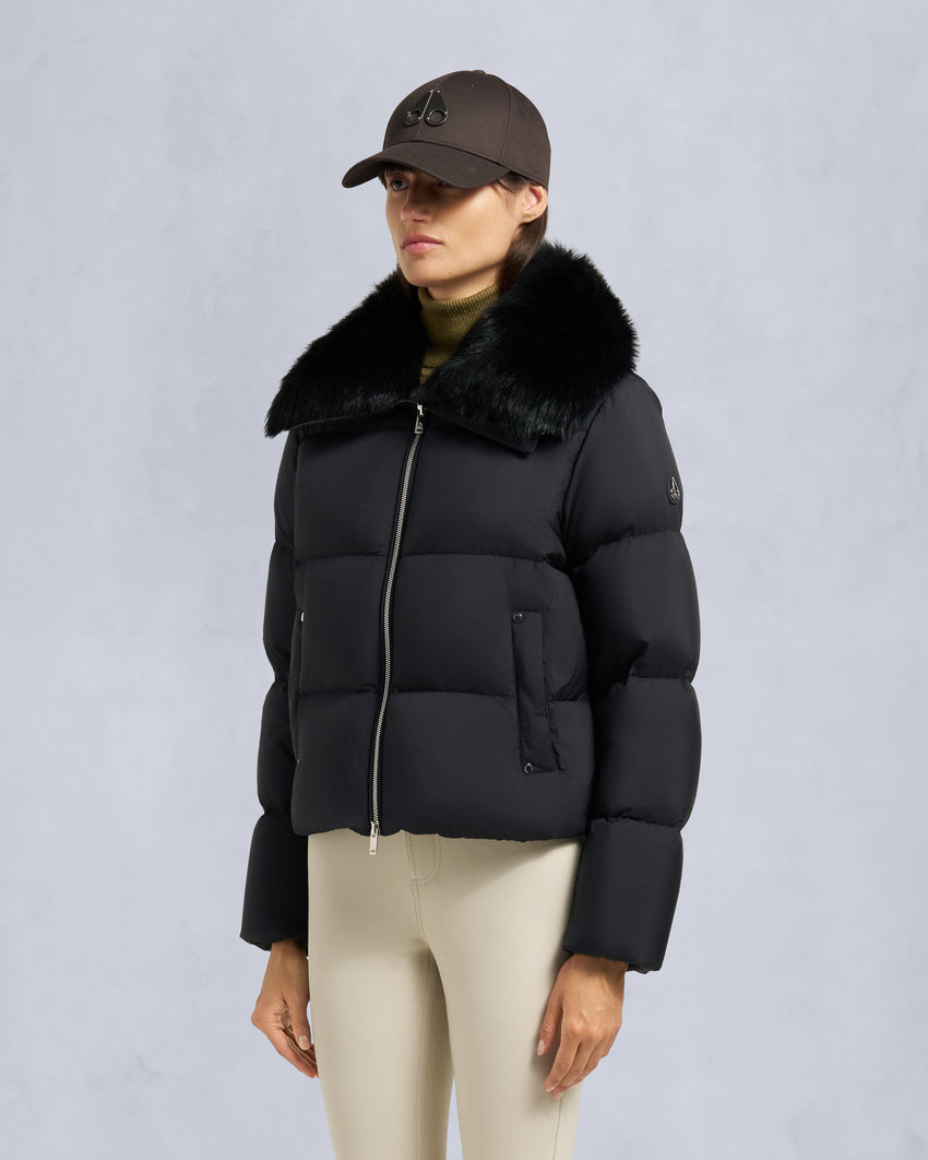 BELLE DUNE SHORT SHEARLING TRIM PUFFER-NAVY