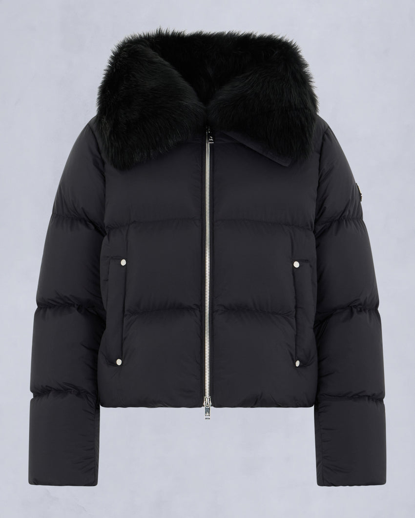 BELLE DUNE SHORT SHEARLING TRIM PUFFER-NAVY