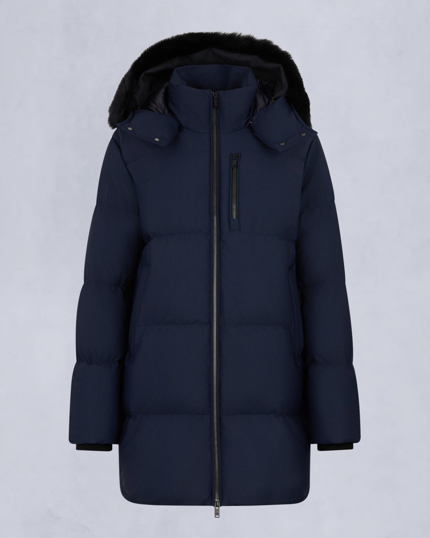 NYLUXE CHELIA SHEARLING TRIM 3Q JACKET-NAVY/BLACK