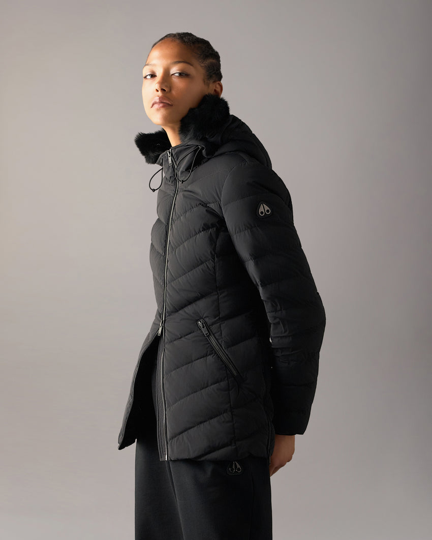 ROSELAWN SHEARLING TRIM JACKET-NAVY/BLACK