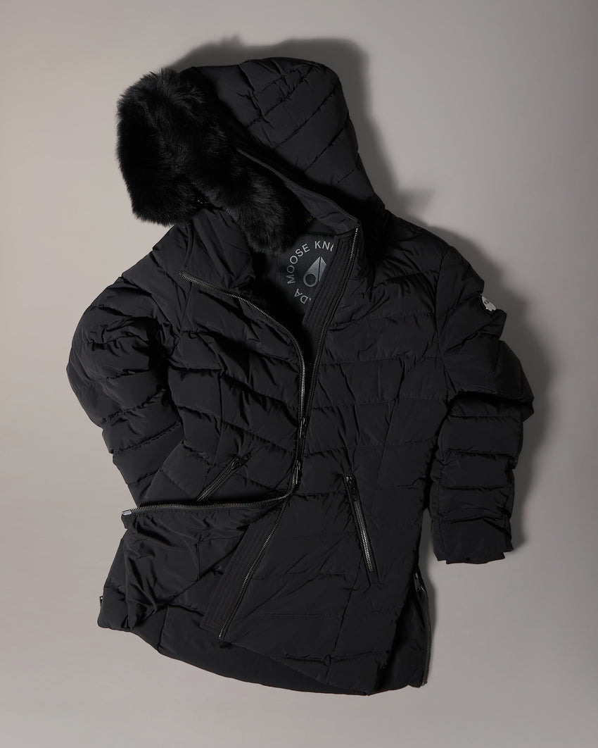 ROSELAWN SHEARLING TRIM JACKET-NAVY/BLACK