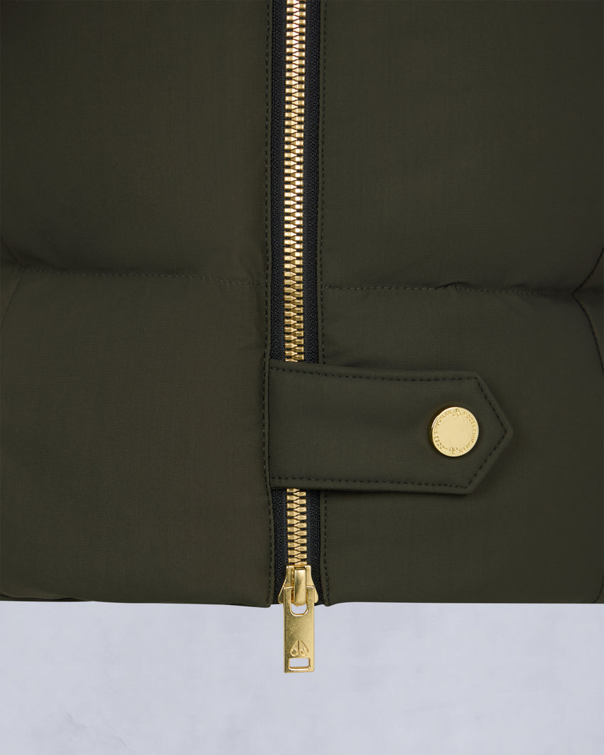 GOLD SERIES NYLUXE WATERSHED SHEARLING TRIM PARKA-DARK OLIVE/BLACK