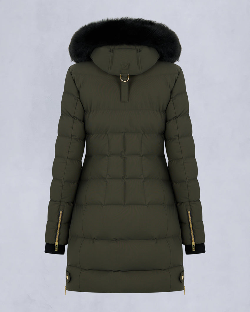 GOLD SERIES NYLUXE WATERSHED SHEARLING TRIM PARKA-DARK OLIVE/BLACK