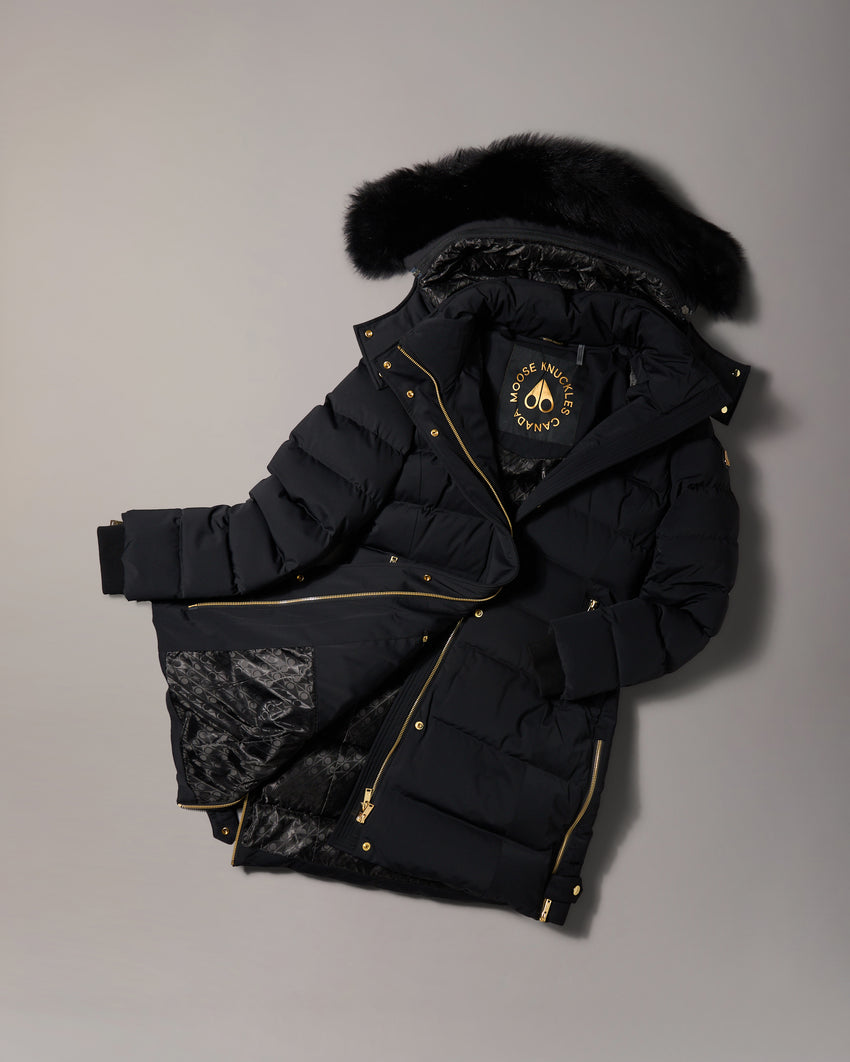 GOLD SERIES NYLUXE WATERSHED SHEARLING TRIM PARKA-DARK OLIVE/BLACK