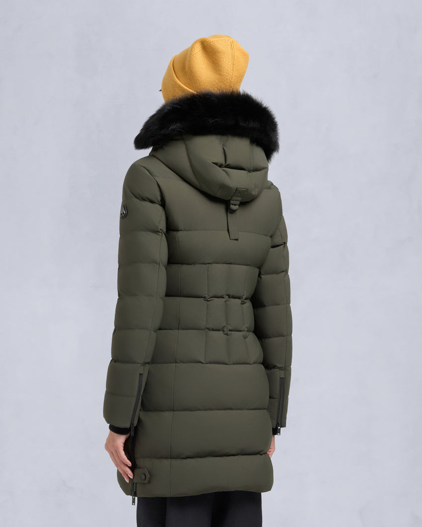 NYLUXE WATERSHED SHEARLING TRIM PARKA-DARK OLIVE/BLACK