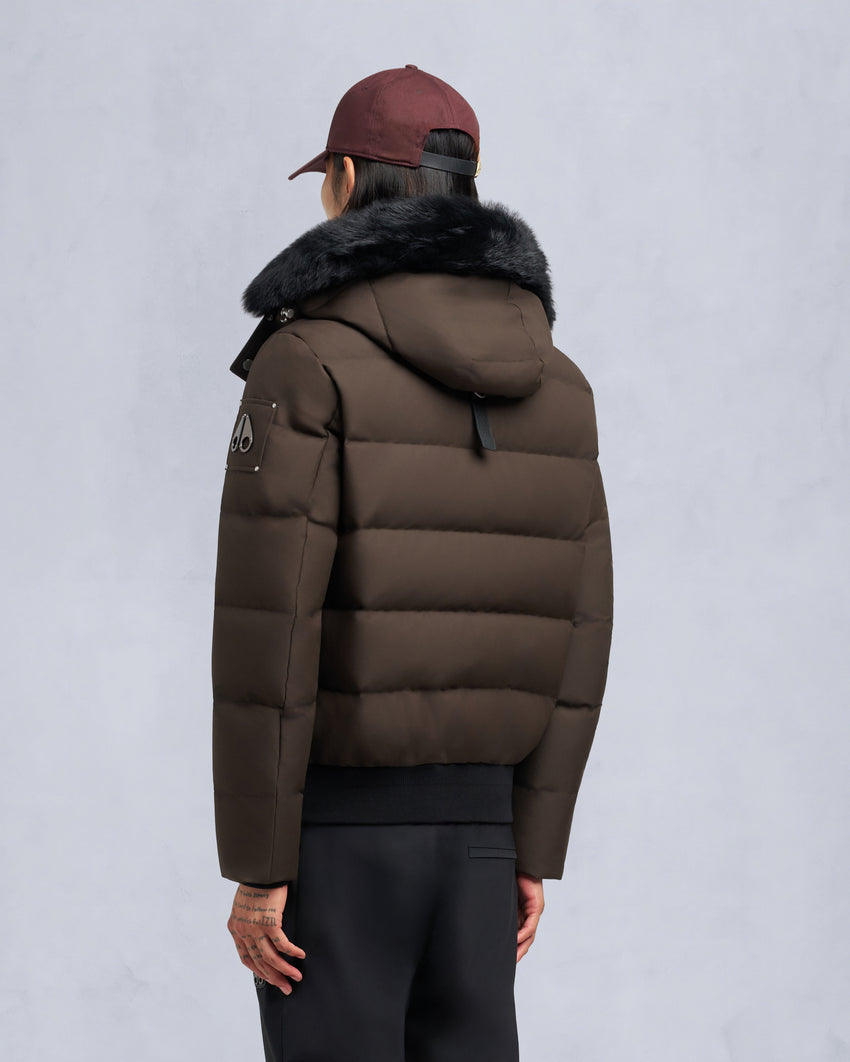 CLOUD SHEARLING TRIM BOMBER JACKET-ESPRESSO/BLACK