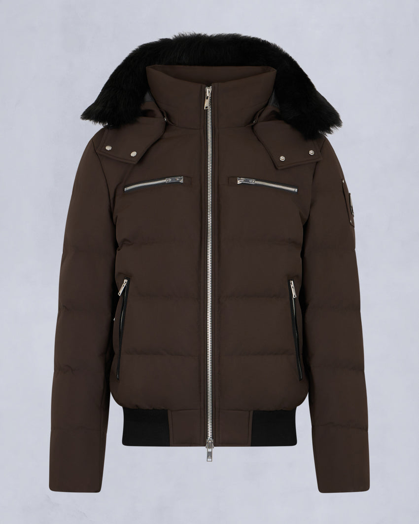 CLOUD SHEARLING TRIM BOMBER JACKET-ESPRESSO/BLACK