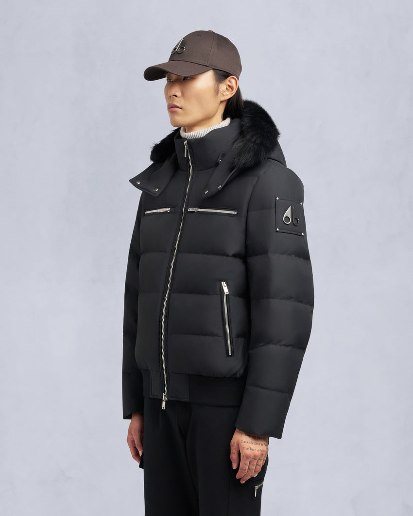 CLOUD SHEARLING TRIM BOMBER JACKET-ESPRESSO/BLACK