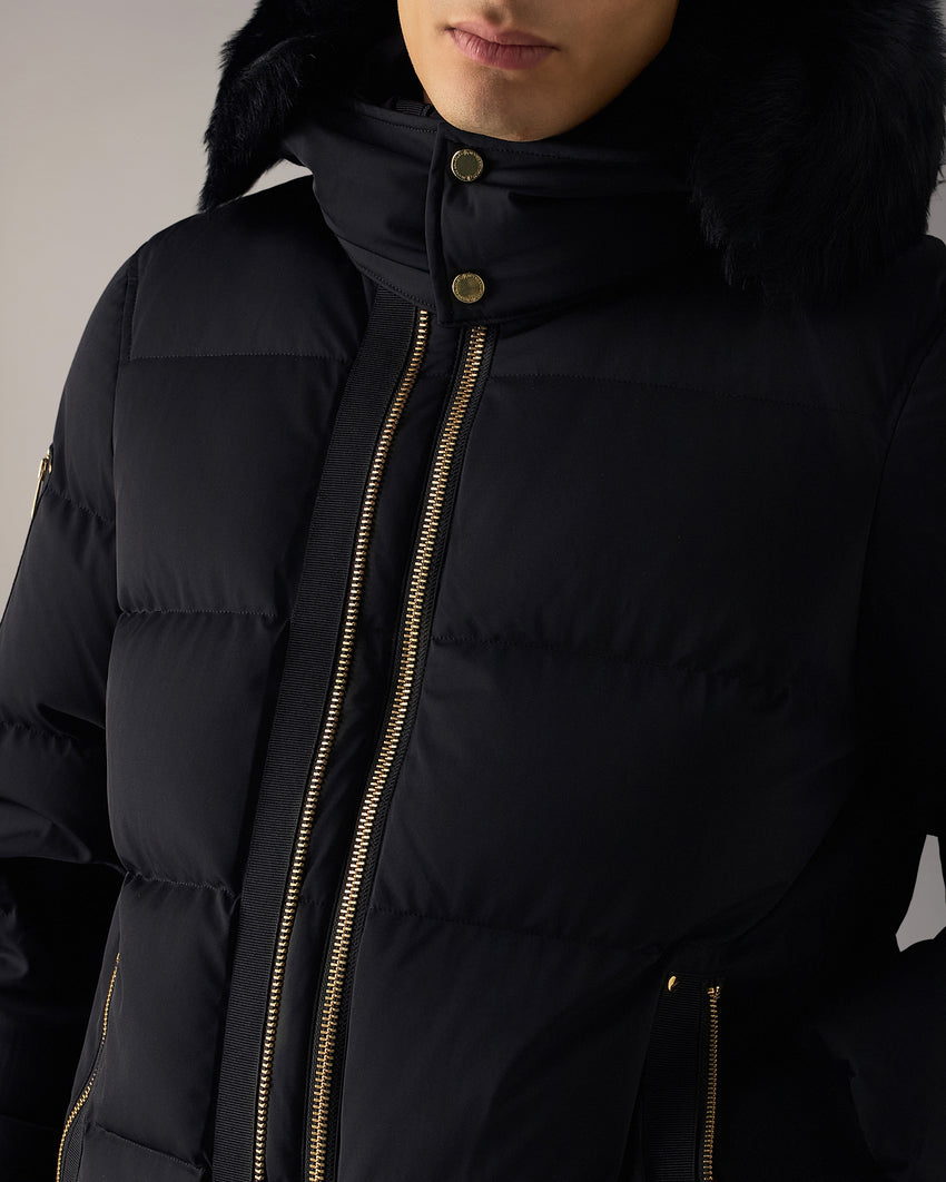 GOLD SERIES NYLUXE STAGG SHEARLING TRIM BOMBER-BLACK/BLACK