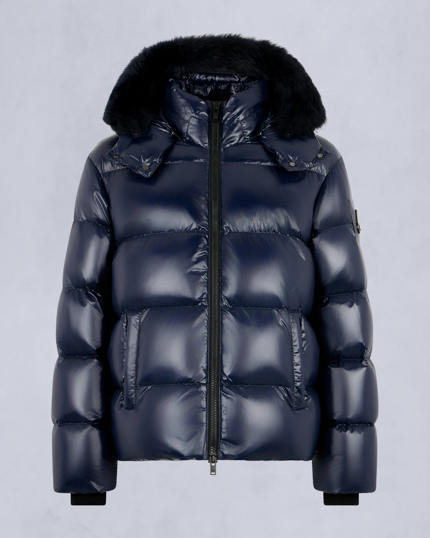 KINGS PUFFER SHEARLING TRIM JACKET-BLACK/BLACK