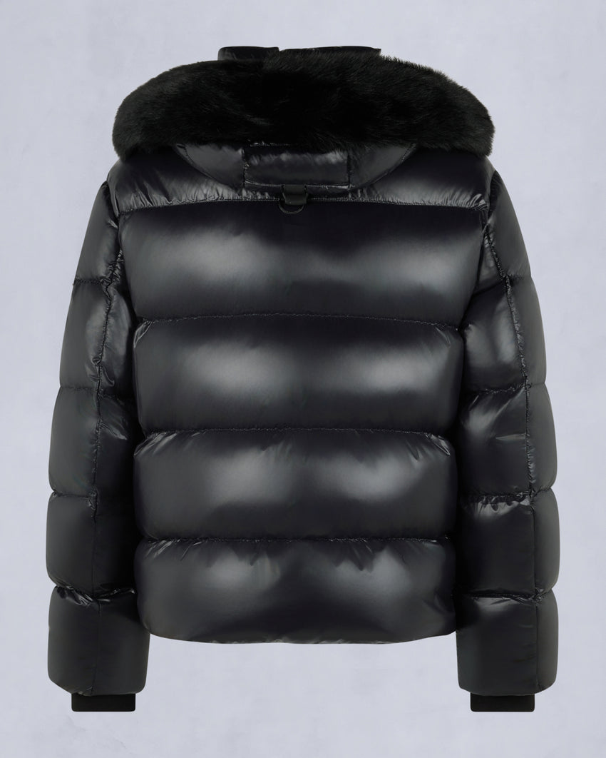 KINGS PUFFER SHEARLING TRIM JACKET-BLACK/BLACK